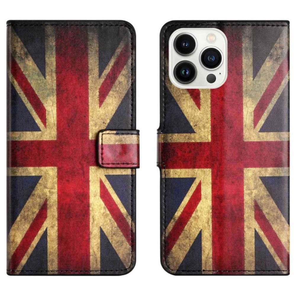 Folio-hoesje voor iPhone 14 Pro Vintage Britse Vlag