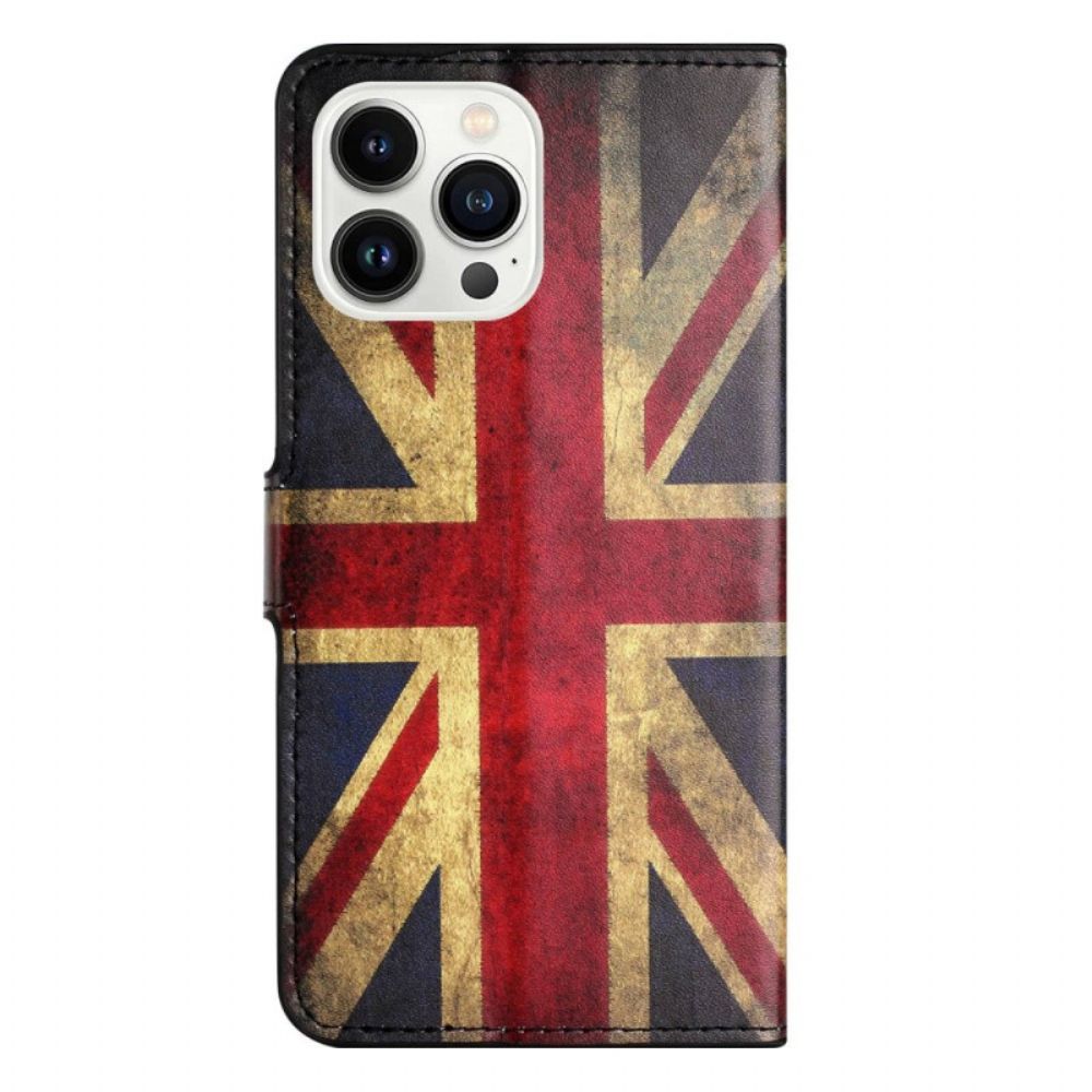 Folio-hoesje voor iPhone 14 Pro Vintage Britse Vlag