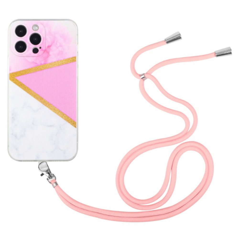 Hoesje voor iPhone 14 Pro Met Koord Max Bij Marble Cord