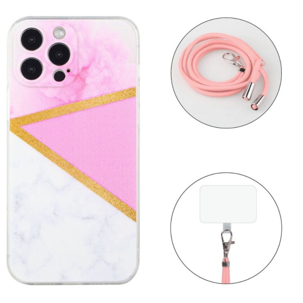 Hoesje voor iPhone 14 Pro Met Koord Max Bij Marble Cord