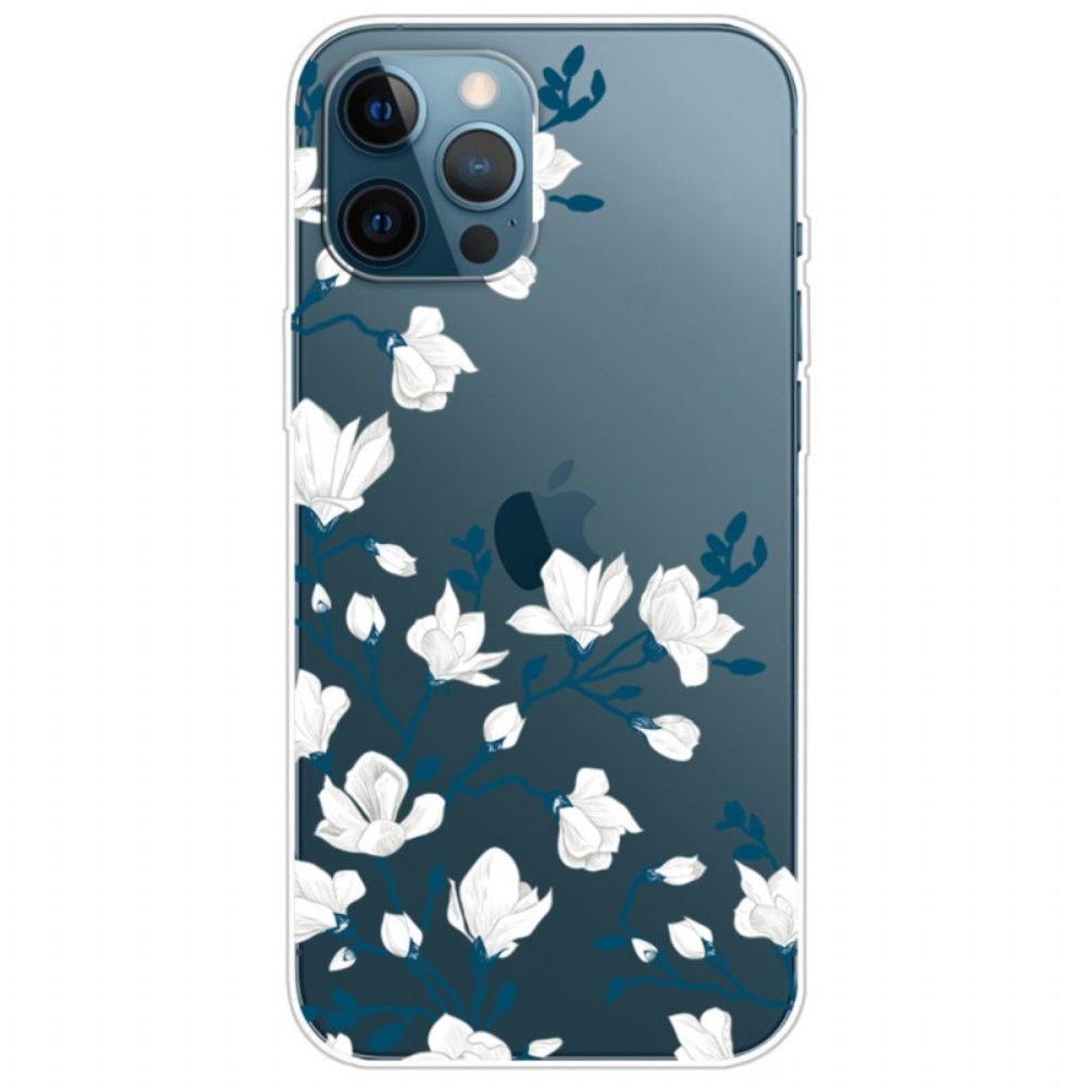 Hoesje voor iPhone 14 Pro Transparante Witte Bloemen