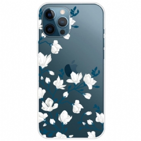 Hoesje voor iPhone 14 Pro Transparante Witte Bloemen