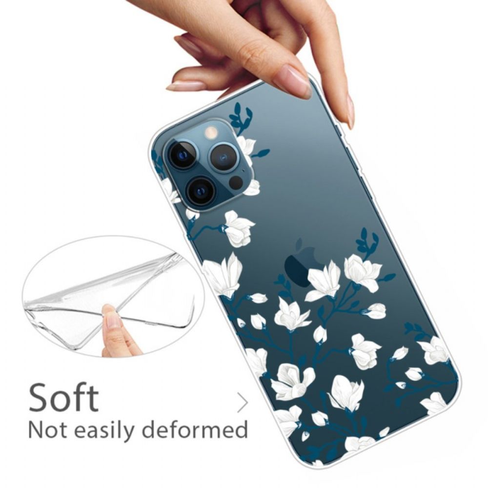 Hoesje voor iPhone 14 Pro Transparante Witte Bloemen