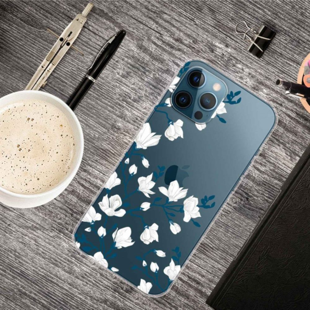 Hoesje voor iPhone 14 Pro Transparante Witte Bloemen