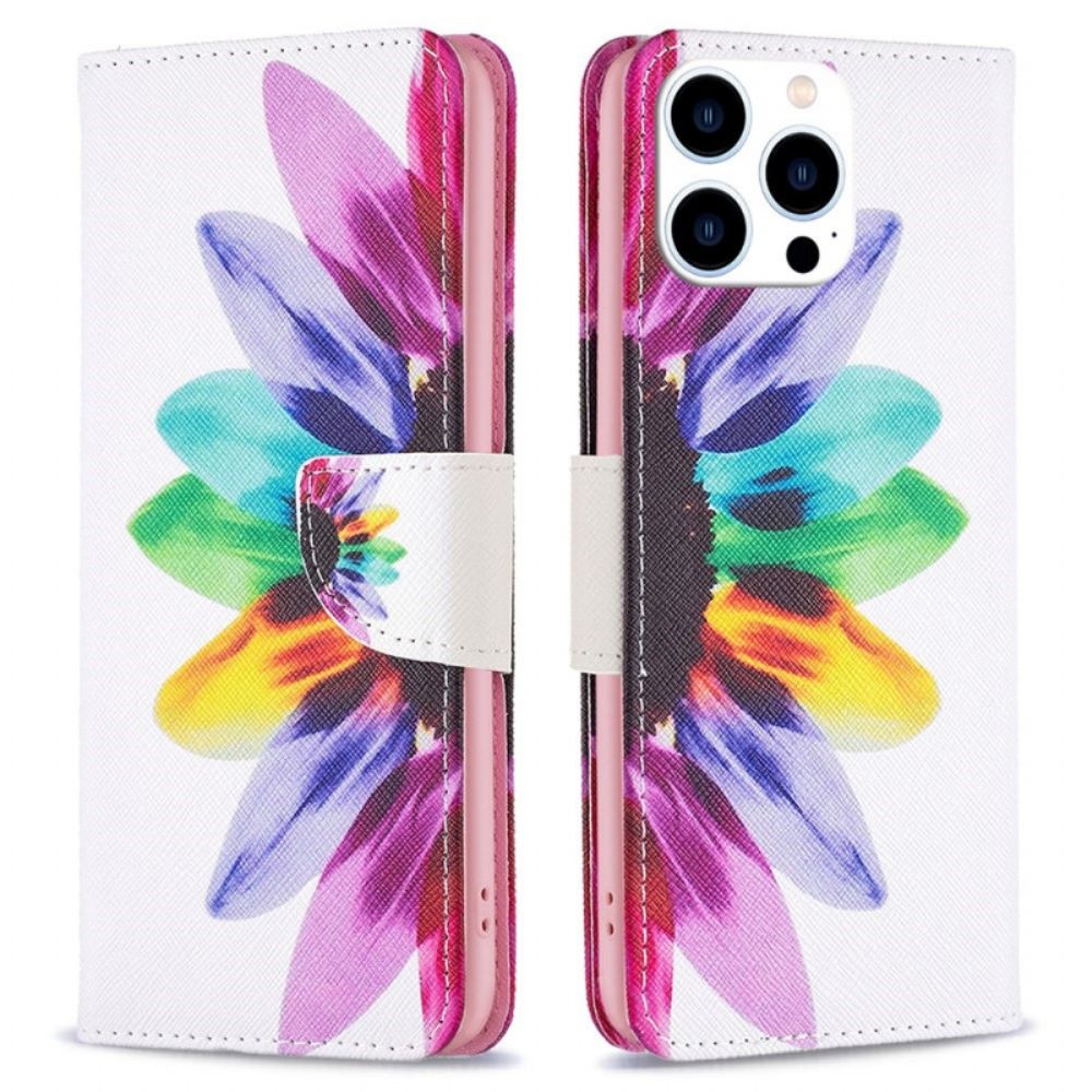 Leren Hoesje voor iPhone 14 Pro Aquarel Bloem