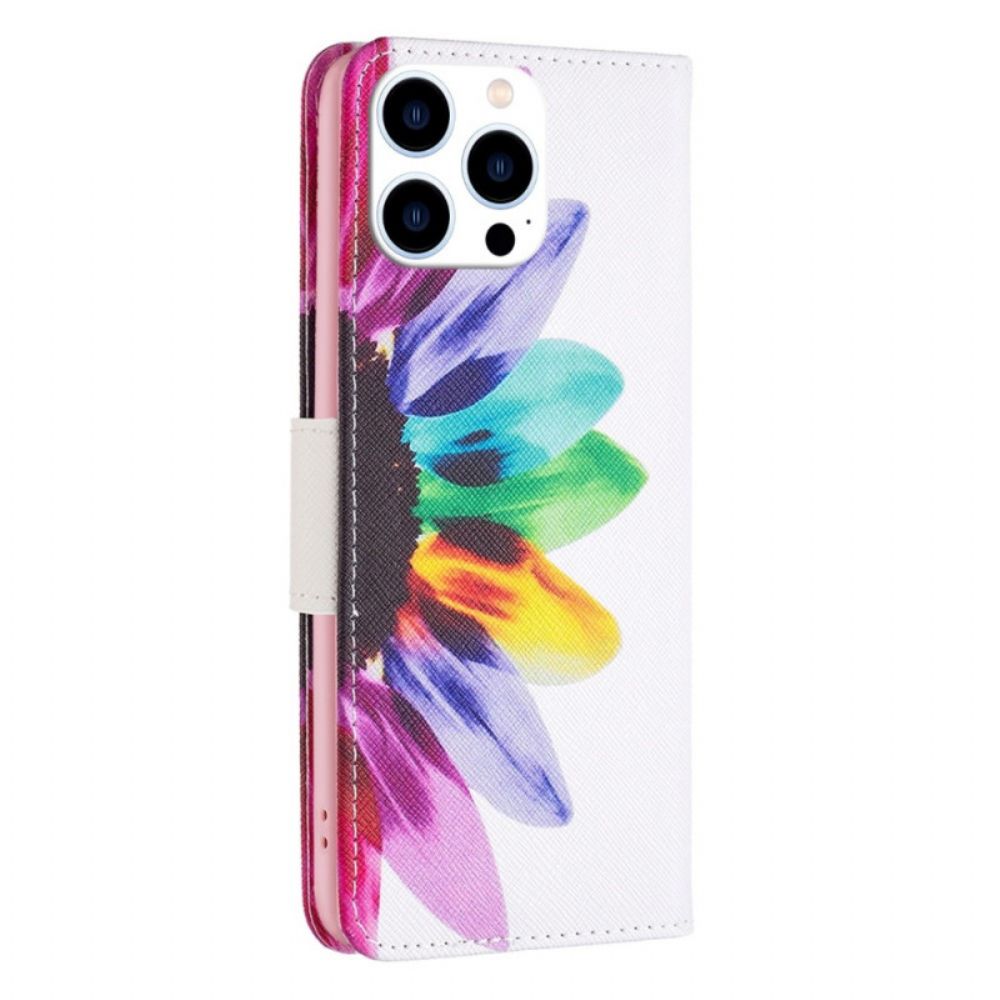 Leren Hoesje voor iPhone 14 Pro Aquarel Bloem