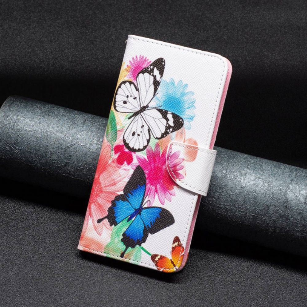 Leren Hoesje voor iPhone 14 Pro Aquarel Vlinders