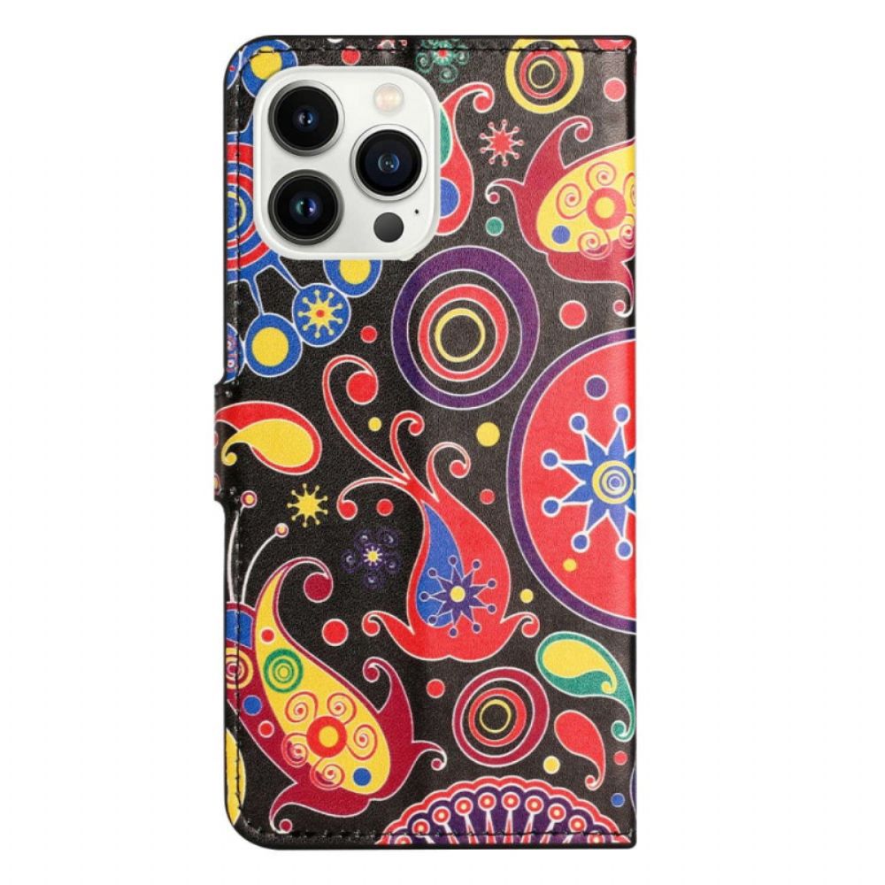 Leren Hoesje voor iPhone 14 Pro Galaxypatroon