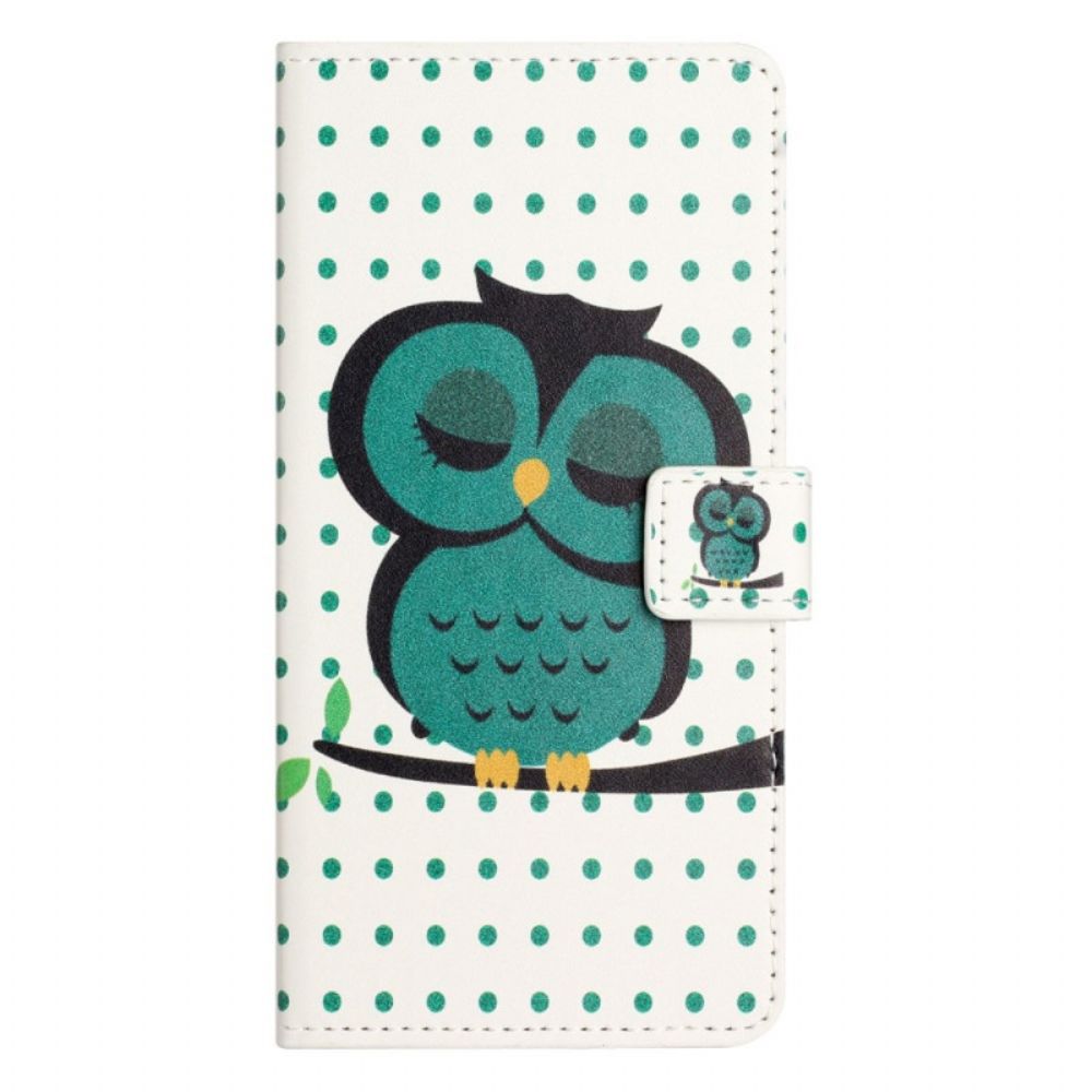 Leren Hoesje voor iPhone 14 Pro Slapende Uil