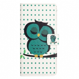 Leren Hoesje voor iPhone 14 Pro Slapende Uil