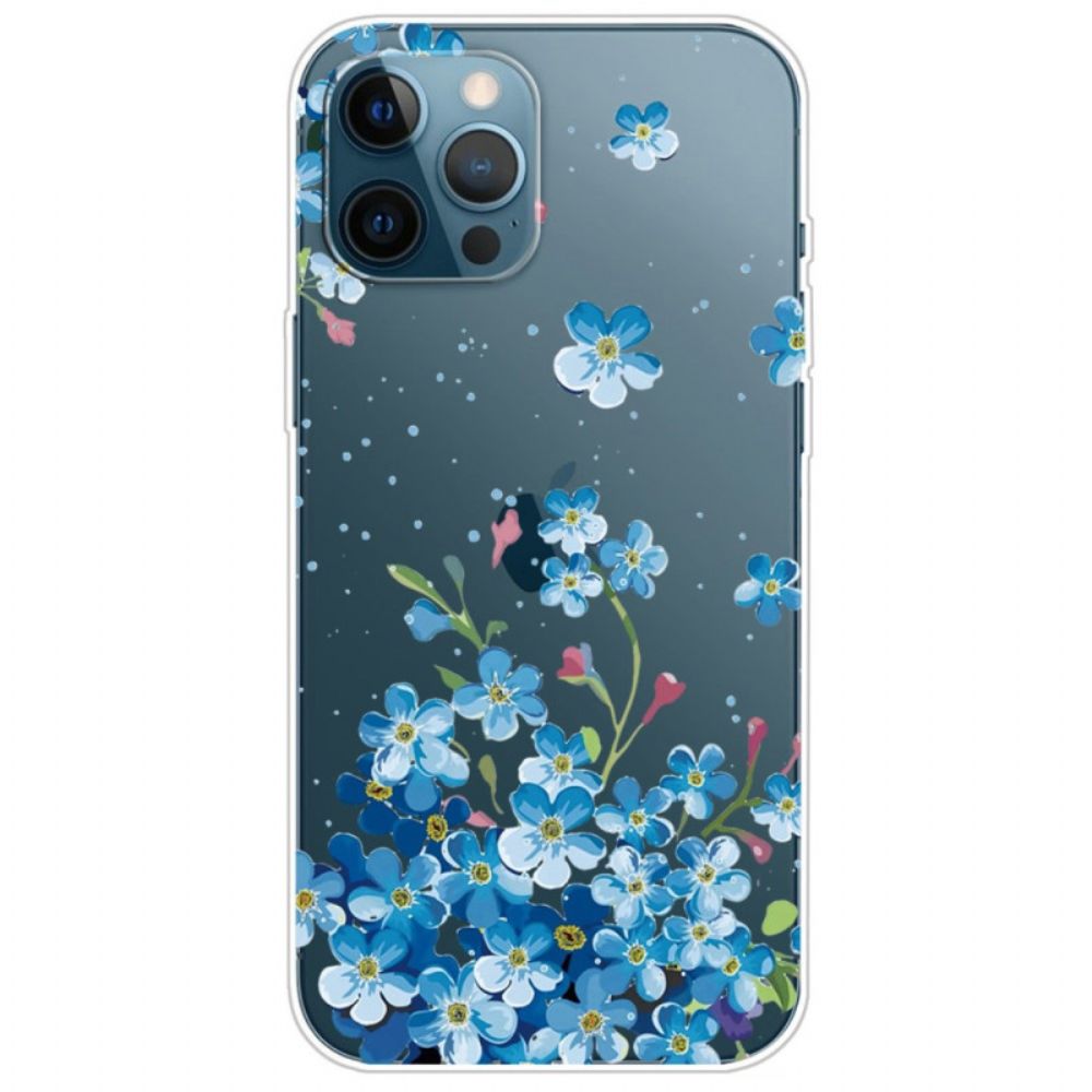 Telefoonhoesje voor iPhone 14 Pro Transparante Blauwe Bloemen