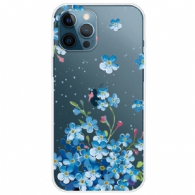 Telefoonhoesje voor iPhone 14 Pro Transparante Blauwe Bloemen