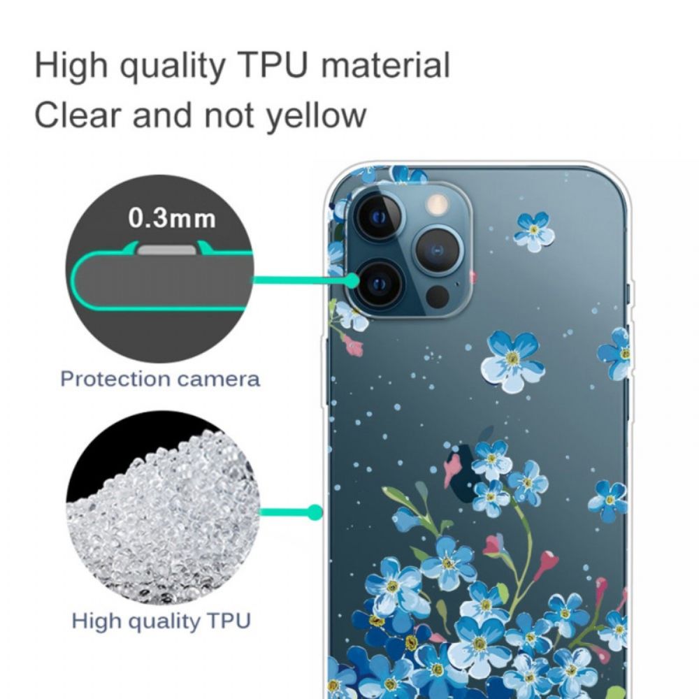 Telefoonhoesje voor iPhone 14 Pro Transparante Blauwe Bloemen