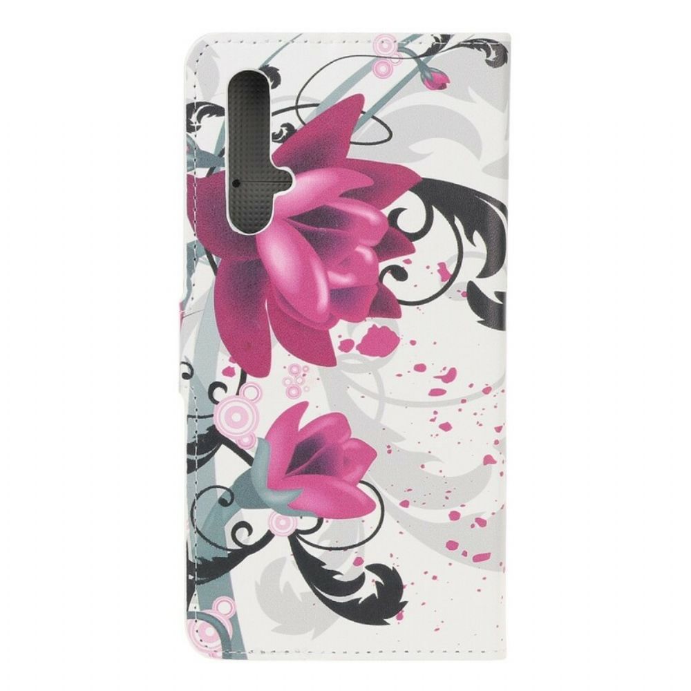 Leren Hoesje voor Huawei Nova 5T / Honor 20 Tropische Bloemen