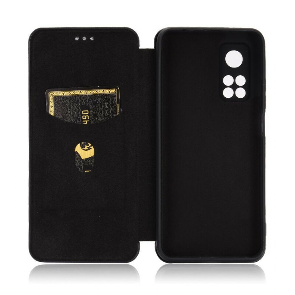 Bescherming Hoesje voor Xiaomi Mi 10T / 10T Pro Folio-hoesje Koolstofvezel Met Steunring