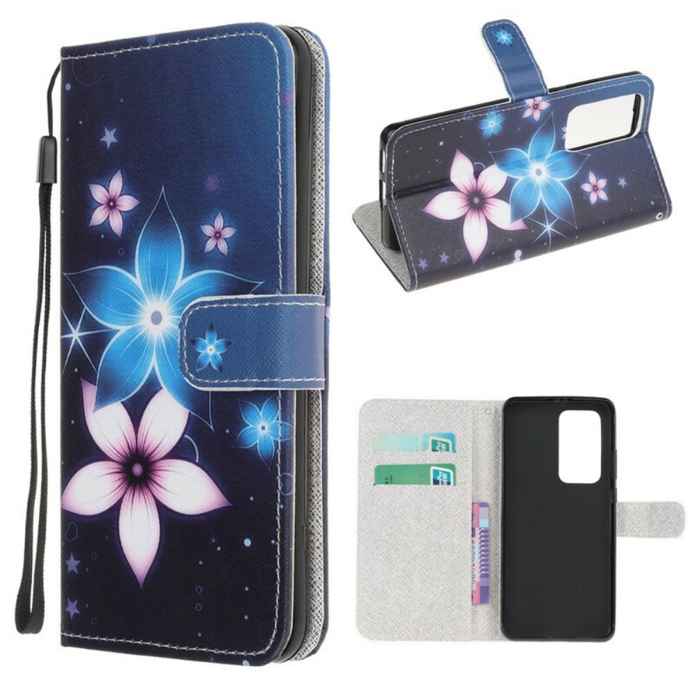 Folio-hoesje voor Xiaomi Mi 10T / 10T Pro Met Ketting Maanband Bloemen