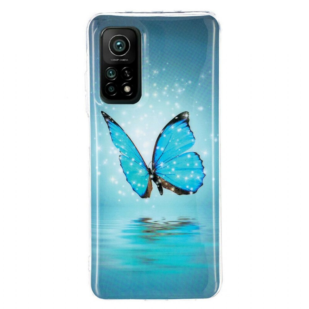 Hoesje voor Xiaomi Mi 10T / 10T Pro Fluorescerende Blauwe Vlinder