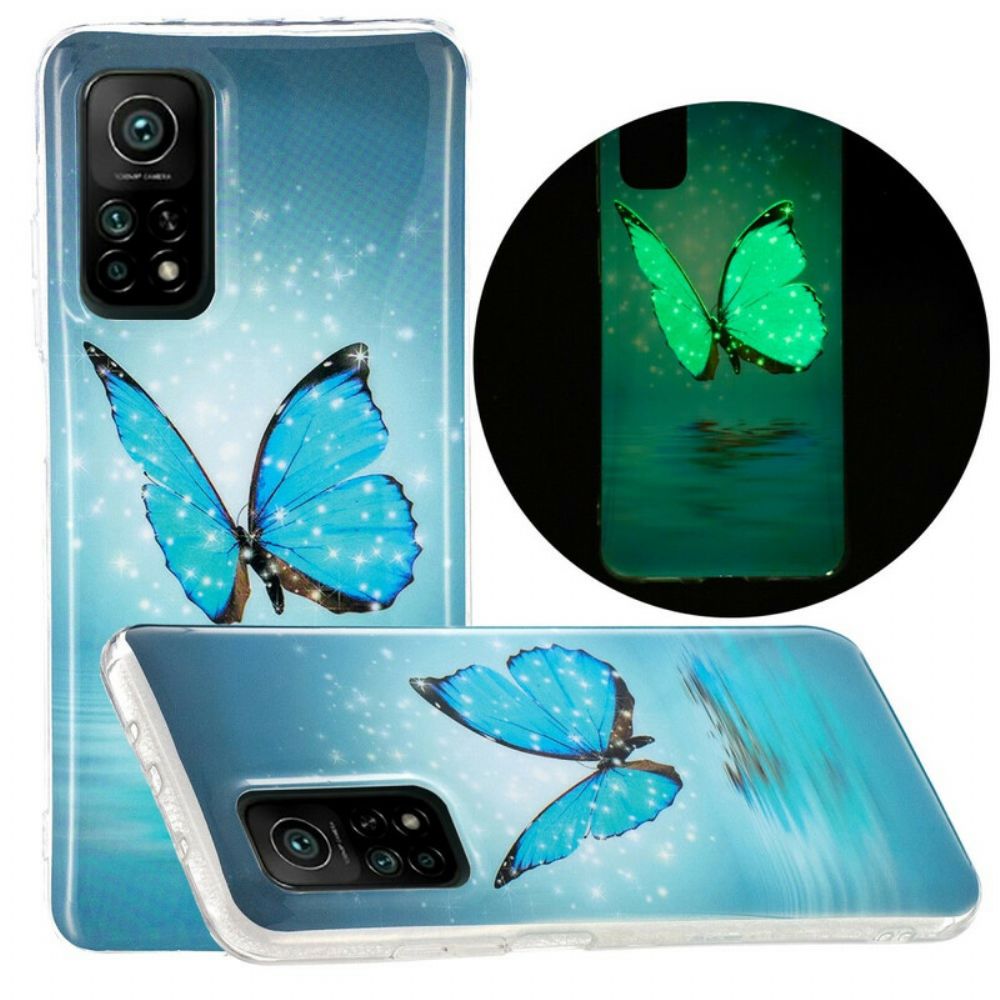 Hoesje voor Xiaomi Mi 10T / 10T Pro Fluorescerende Blauwe Vlinder