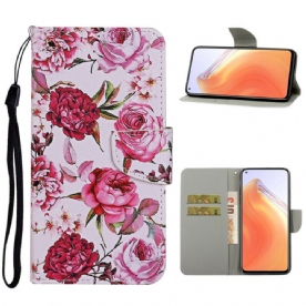 Leren Hoesje voor Xiaomi Mi 10T / 10T Pro Meesterlijke Bloemen Met Riem