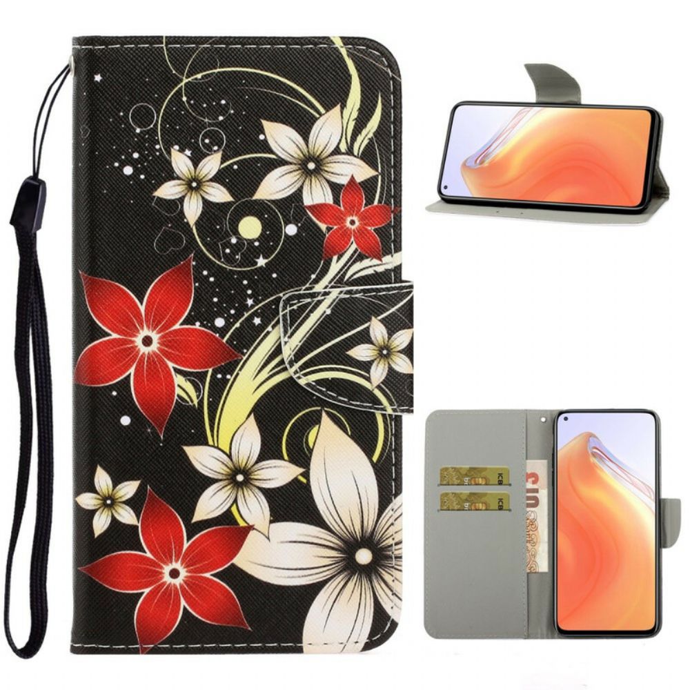 Leren Hoesje voor Xiaomi Mi 10T / 10T Pro Met Ketting Kleurrijke Band Bloemen