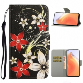 Leren Hoesje voor Xiaomi Mi 10T / 10T Pro Met Ketting Kleurrijke Band Bloemen