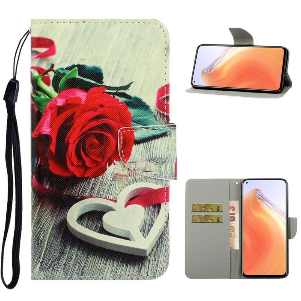 Leren Hoesje voor Xiaomi Mi 10T / 10T Pro Met Ketting Romantische Roos Met Riem