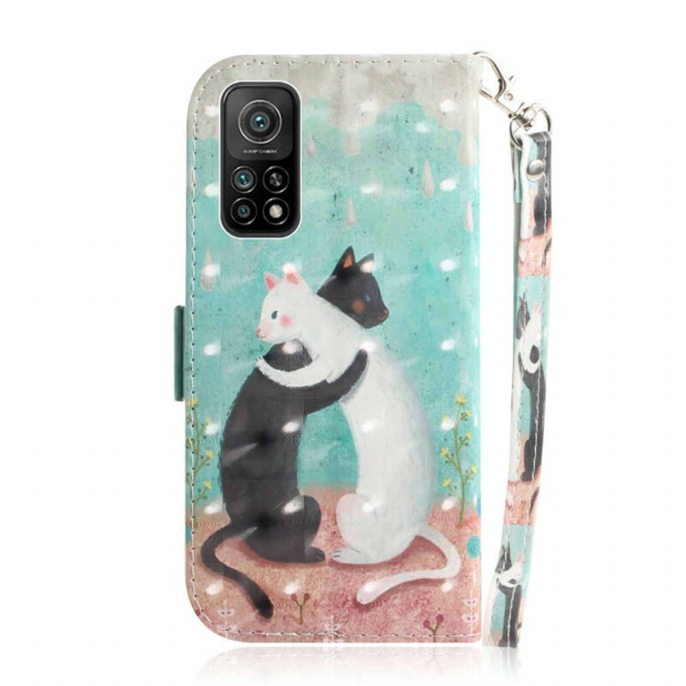 Leren Hoesje voor Xiaomi Mi 10T / 10T Pro Met Ketting Thong Kat Vrienden