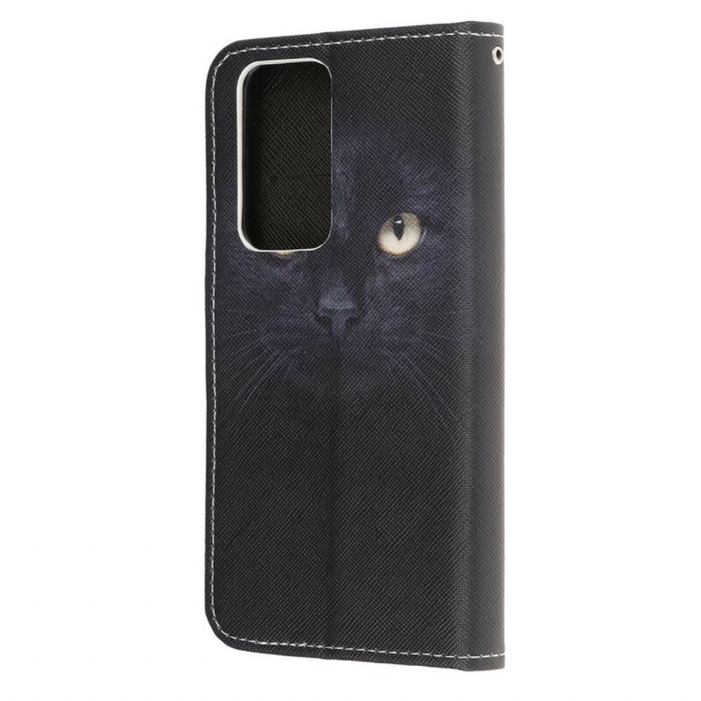 Leren Hoesje voor Xiaomi Mi 10T / 10T Pro Met Ketting Zwarte Kattenogen Met Riem