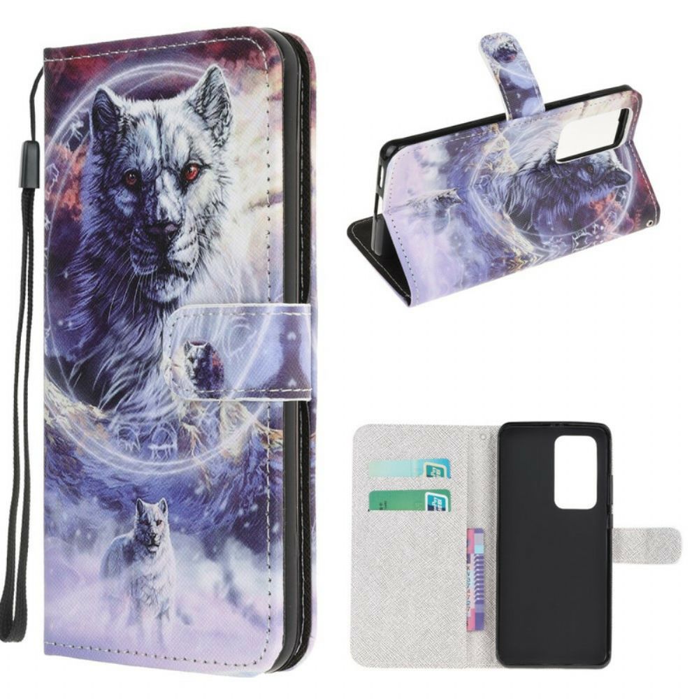 Leren Hoesje voor Xiaomi Mi 10T / 10T Pro Winterwolf Met Koord