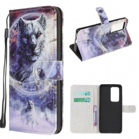 Leren Hoesje voor Xiaomi Mi 10T / 10T Pro Winterwolf Met Koord