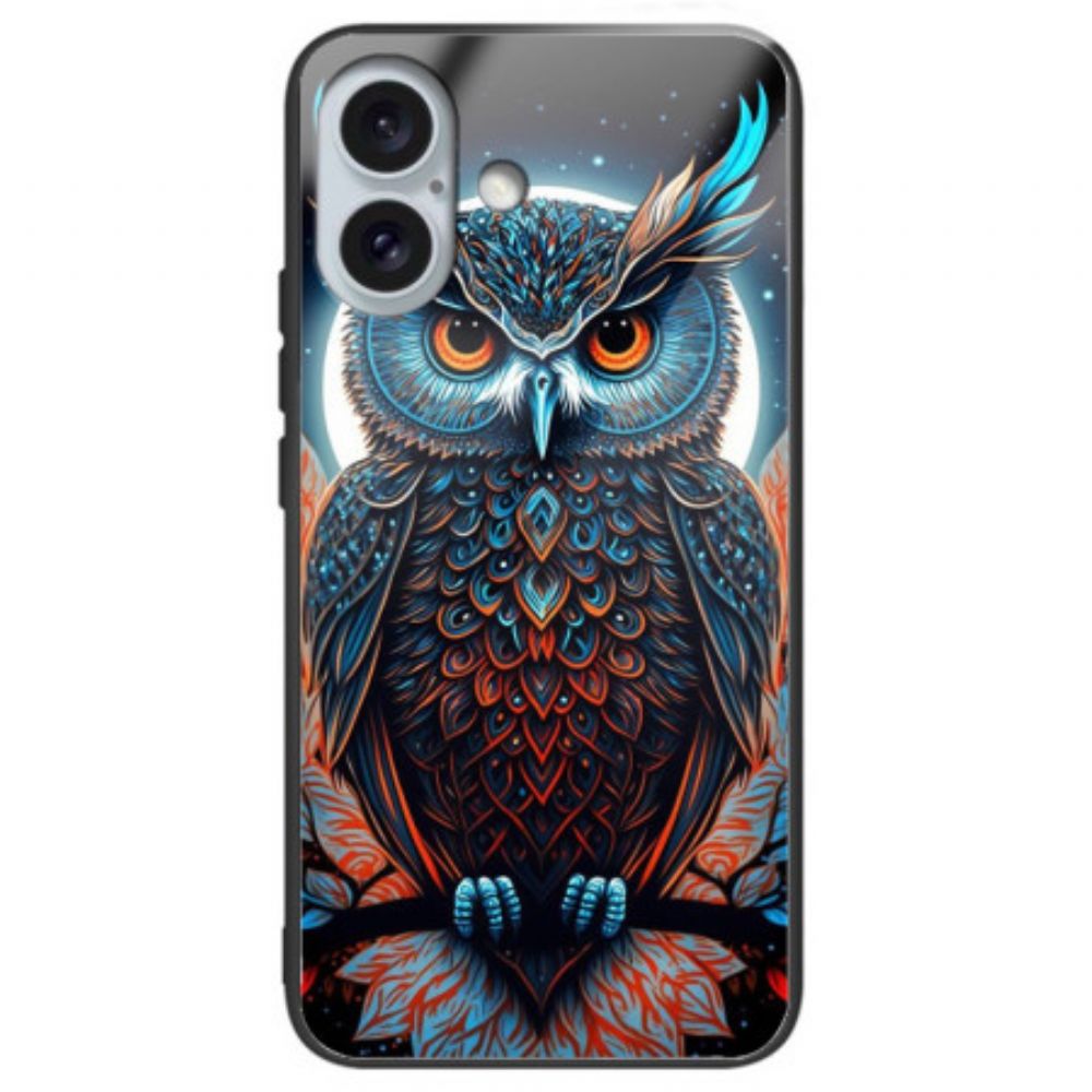 Case Hoesje iPhone 16 Plus Telefoonhoesje Artistieke Uil Van Gehard Glas