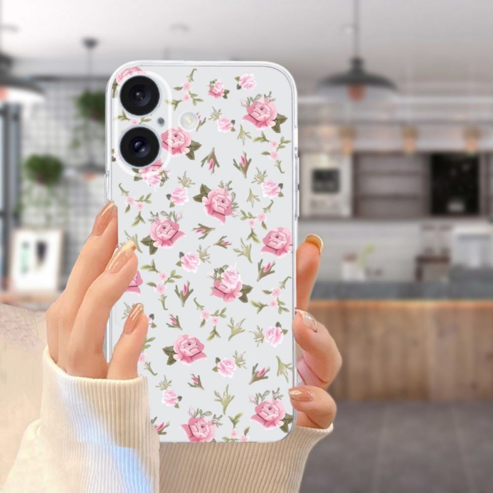 Cover Hoesje iPhone 16 Plus Telefoonhoesje Kleine Roze Bloemen