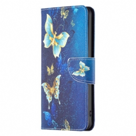 Flip Case Leren iPhone 16 Plus Gouden Vlinders