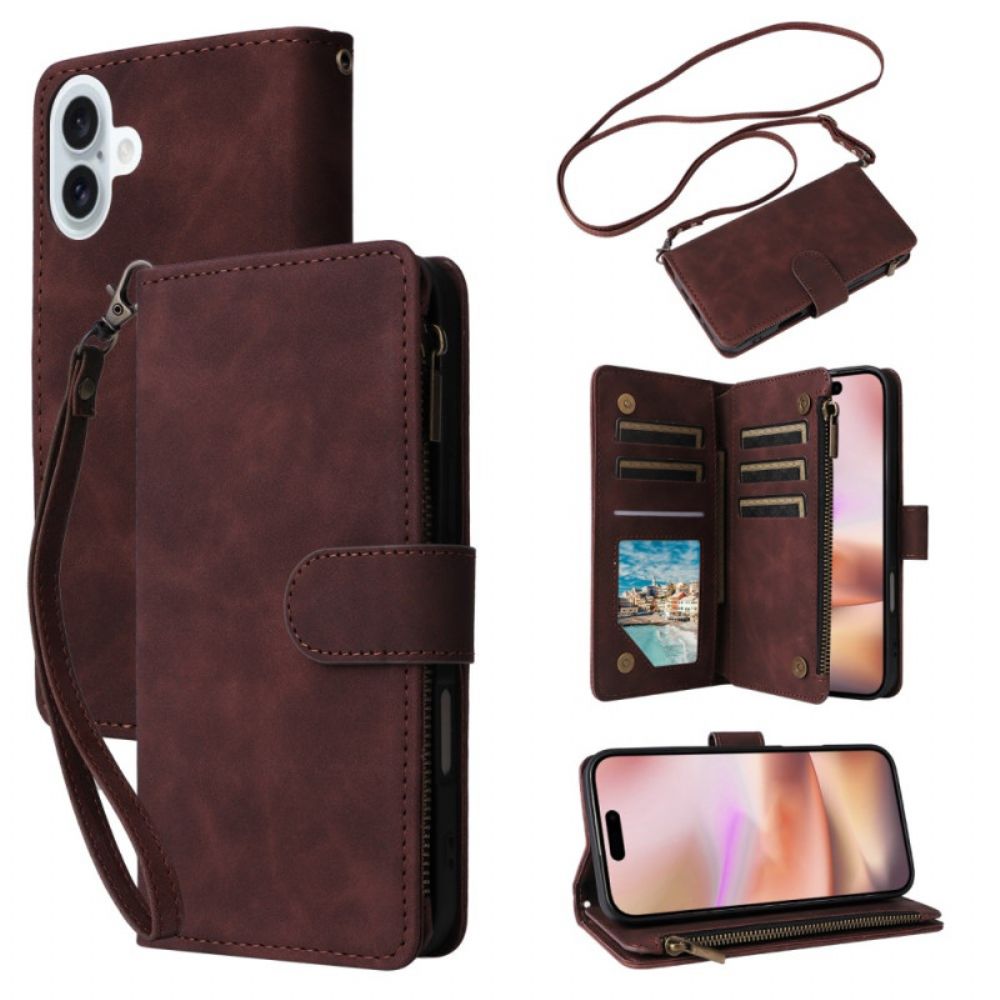 Flip Case Leren iPhone 16 Plus Met Portemonnee Met Ritsvak