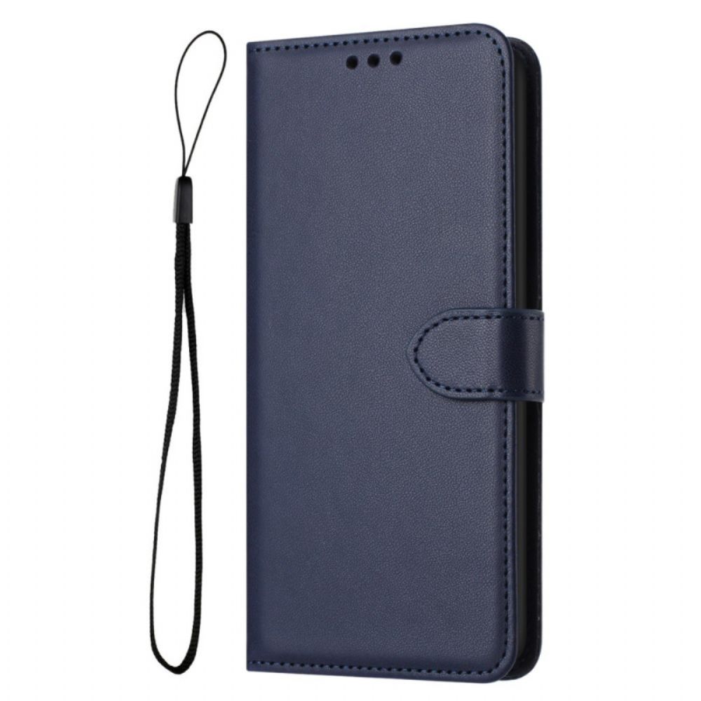 Folio-hoesje iPhone 16 Plus Effen Leerstijl Met Riem