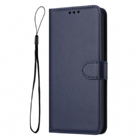 Folio-hoesje iPhone 16 Plus Effen Leerstijl Met Riem