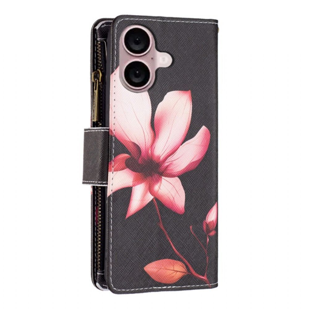 Folio-hoesje iPhone 16 Plus Telefoonhoesje Lotus Riem Portemonnee