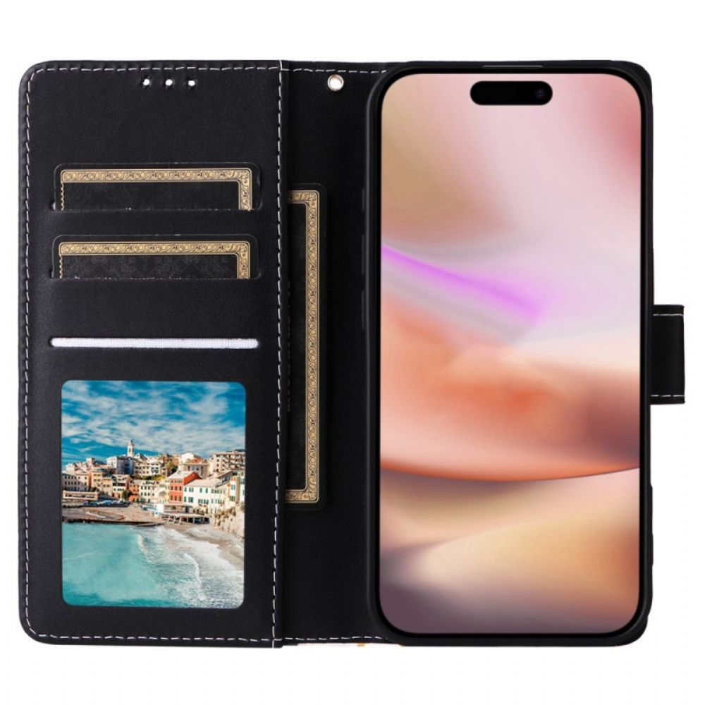 Folio-hoesje iPhone 16 Plus Telefoonhoesje Marmeren Stijl Met Riem