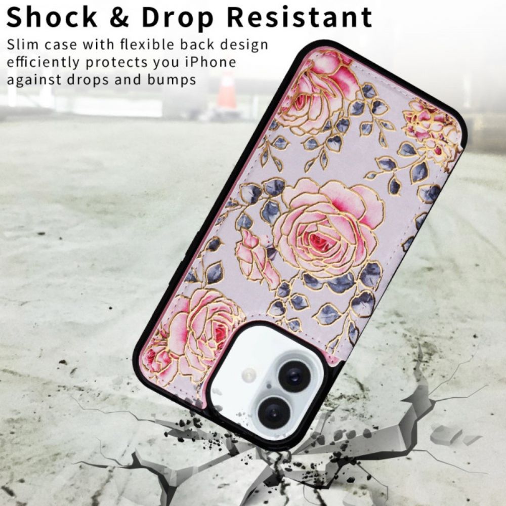 Hoesje iPhone 16 Plus Bloemen Rfid-bescherming Bescherming Hoesje