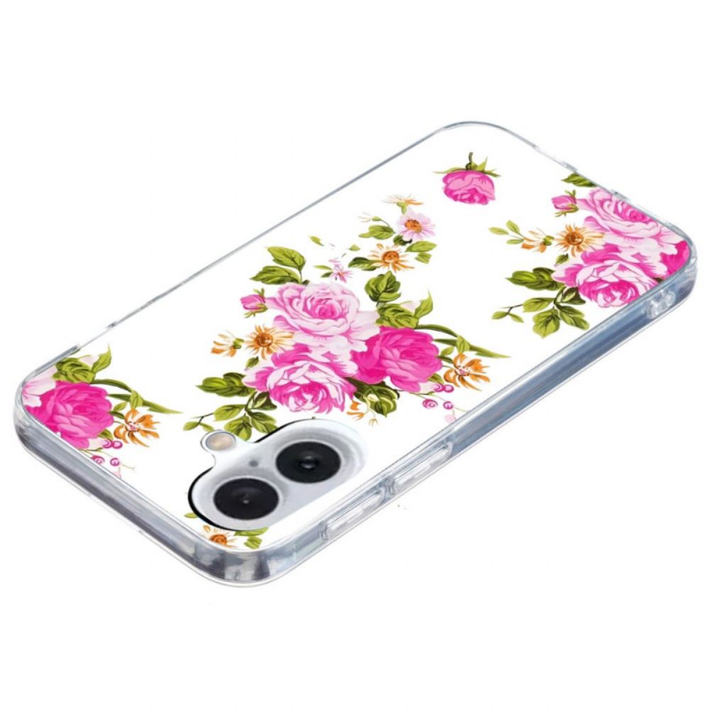 Hoesje iPhone 16 Plus Roze Bloemen Bescherming Hoesje