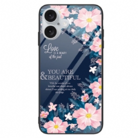 Hoesje iPhone 16 Plus Roze Bloemen Van Gehard Glas