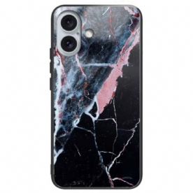 Hoesje iPhone 16 Plus Zwart Marmer Gehard Glas