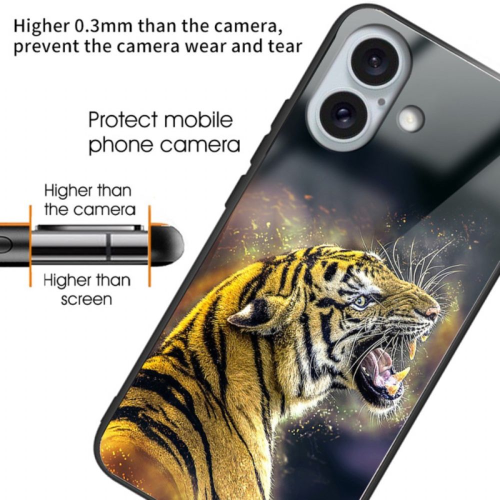 Hoesje Voor iPhone 16 Plus Roaring Tiger Gehard Glas