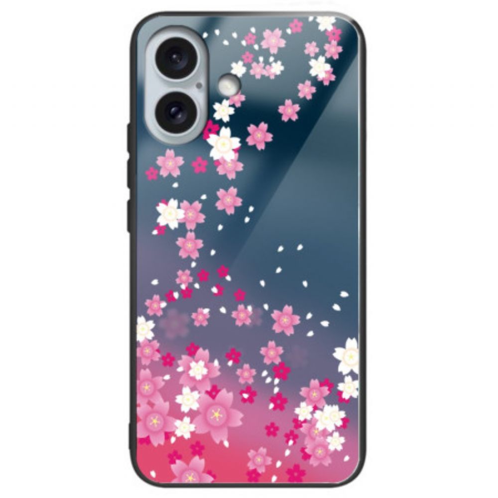 Hoesje Voor iPhone 16 Plus Roze Bloemen Van Gehard Glas