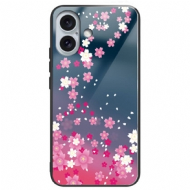 Hoesje Voor iPhone 16 Plus Roze Bloemen Van Gehard Glas