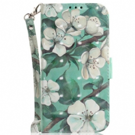 Leren Hoesje iPhone 16 Plus Aquarelbloemen Met Riempje Bescherming Hoesje