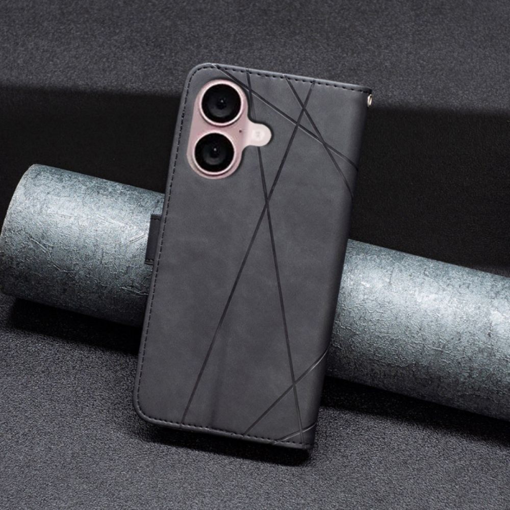 Leren Hoesje iPhone 16 Plus Binfen Kleur Geometrisch Patroon Bescherming Hoesje