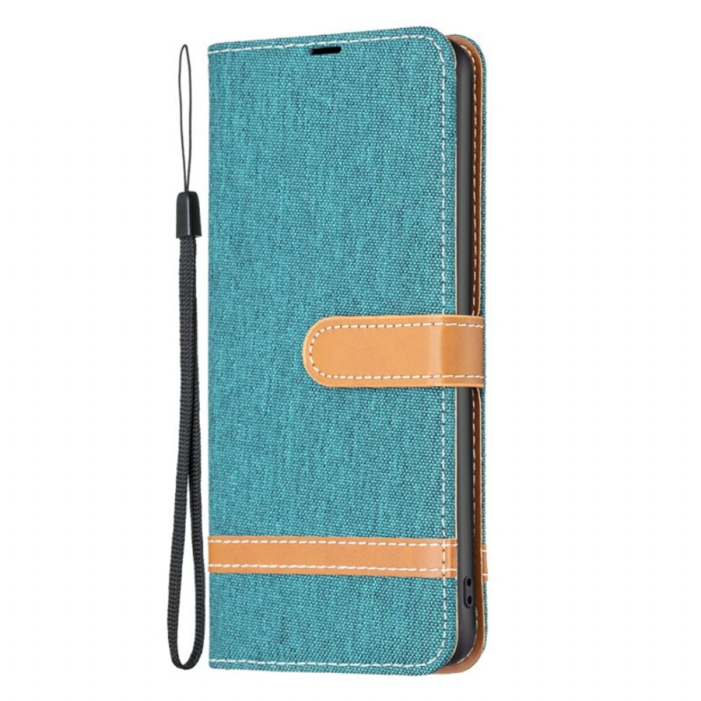 Leren Hoesje iPhone 16 Plus Jeansstof Met Bandjes