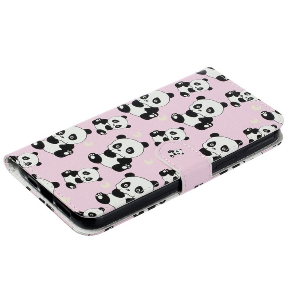 Leren Hoesje iPhone 16 Plus Lanyard Panda's Bescherming Hoesje