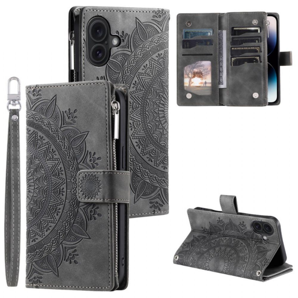 Leren Hoesje iPhone 16 Plus Mandala-portemonnee